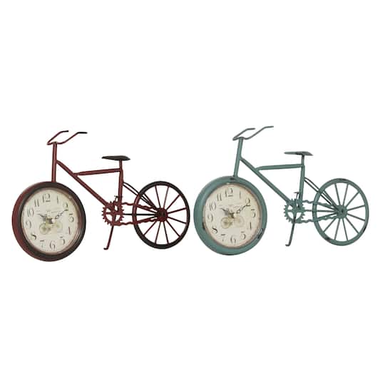 12&#x22; Multicolored Metal Country Cottage Bicycle Clock Set